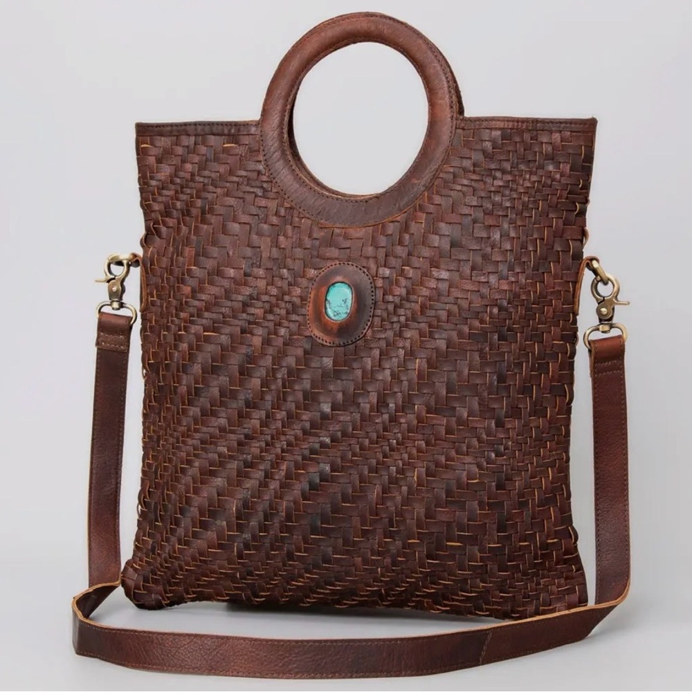 American Darling Genuine Leather and turquoise Woven bag/crossbody